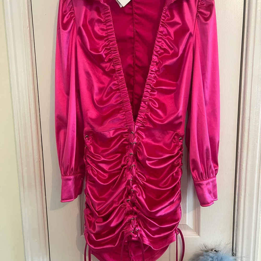 Vibrant Pink Ruched Satin Dress